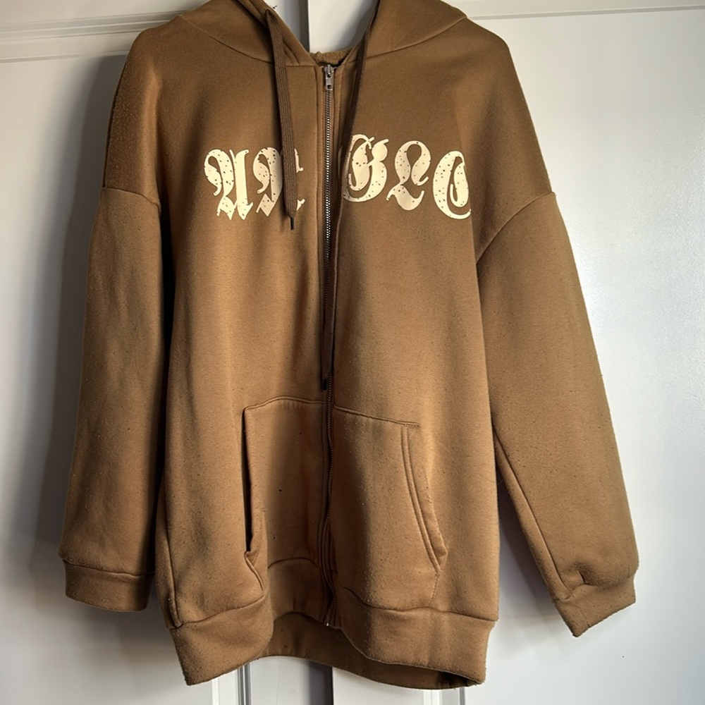 Brown Graphic Oversized Zip Up Hoodie